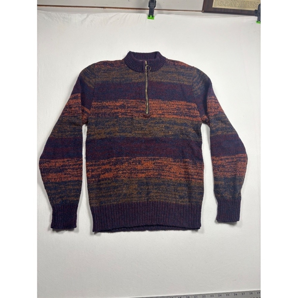 Expressions by Campus Men Wool Blend Quarter Zip Striped Pullover Sweater Medium
